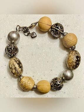 Brighton Natural Beige and Silver Beaded Bracelet